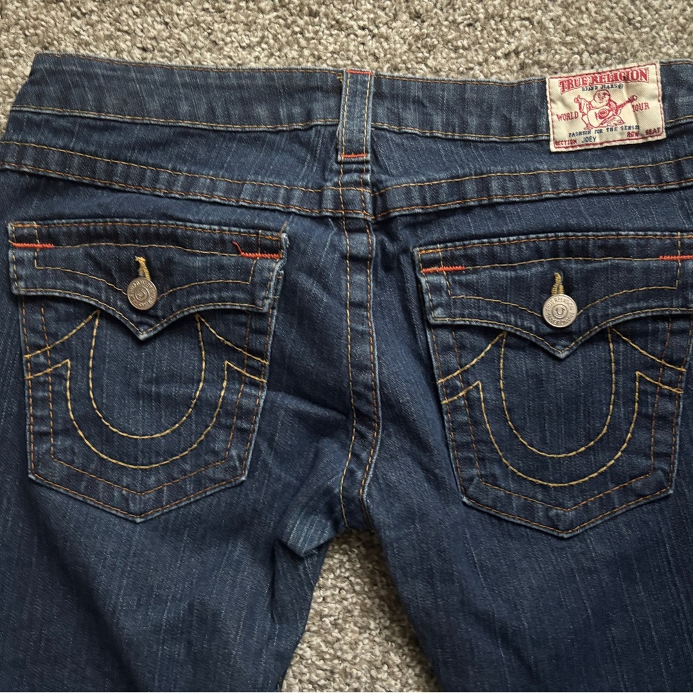 True Religion Blue Jeans with Signature Horseshoe Stitching